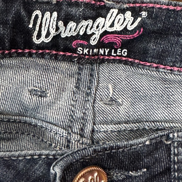 Wrangler Dark Blue Skinny Leg Jeans with Pink Stitching - Picture 6 of 8